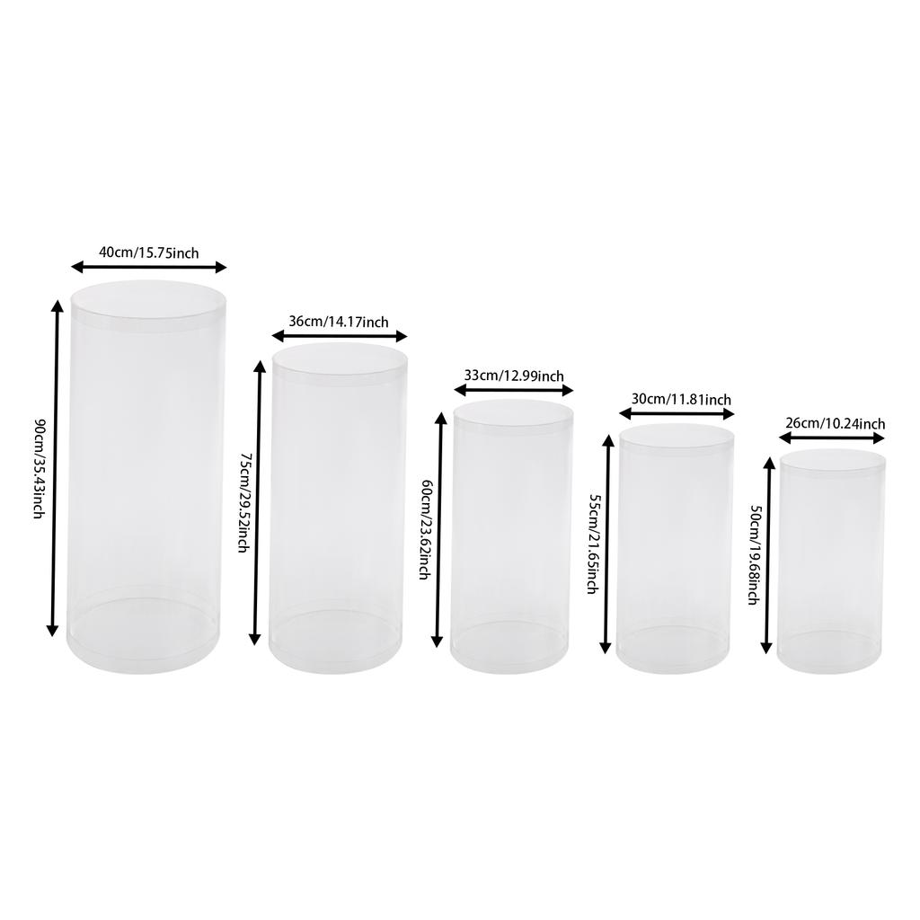 5 Pcs Acrylic Display Stand Set for Wedding Certificate Photo Holder, Clear Cylinder Pillar for Party Decor Exhibition Table