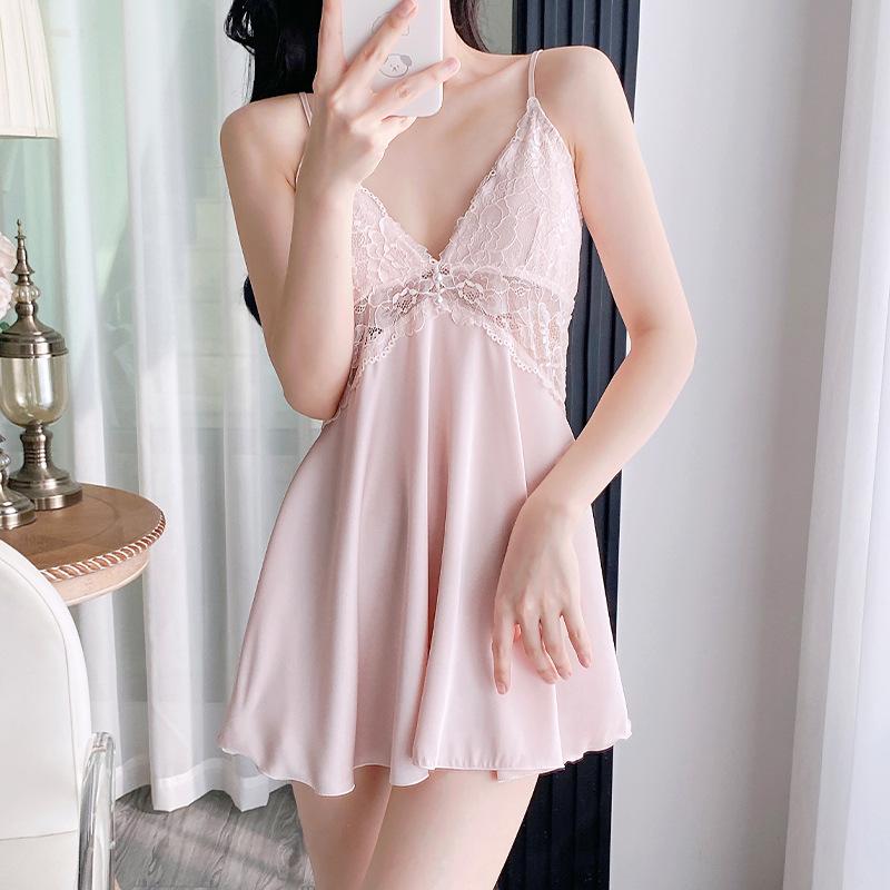 New suspender pajamas set for women, deep V hollowed suspender pajamas for women, sexy pure desire and light loungewear suspender