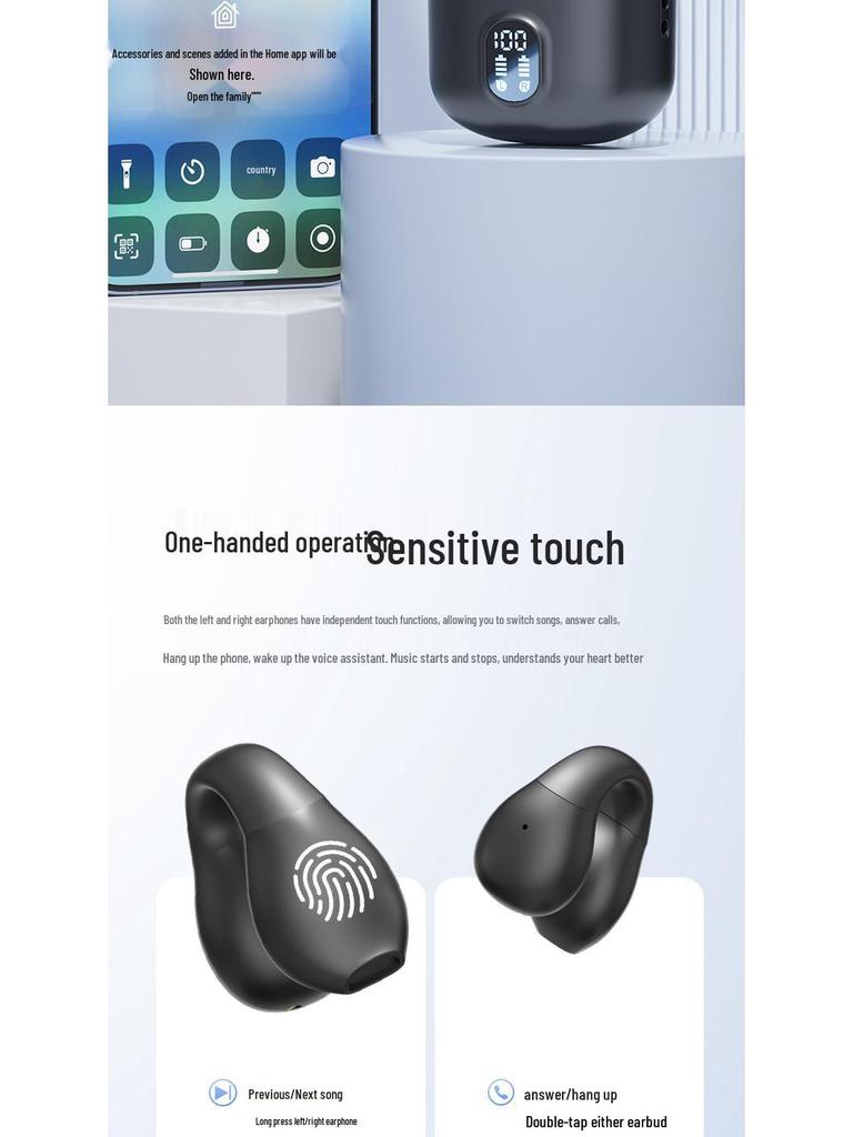 M67 True Wireless Clip-On Bluetooth Earbuds with Ultra-Long Battery Life, Charging Case, and Digital Display