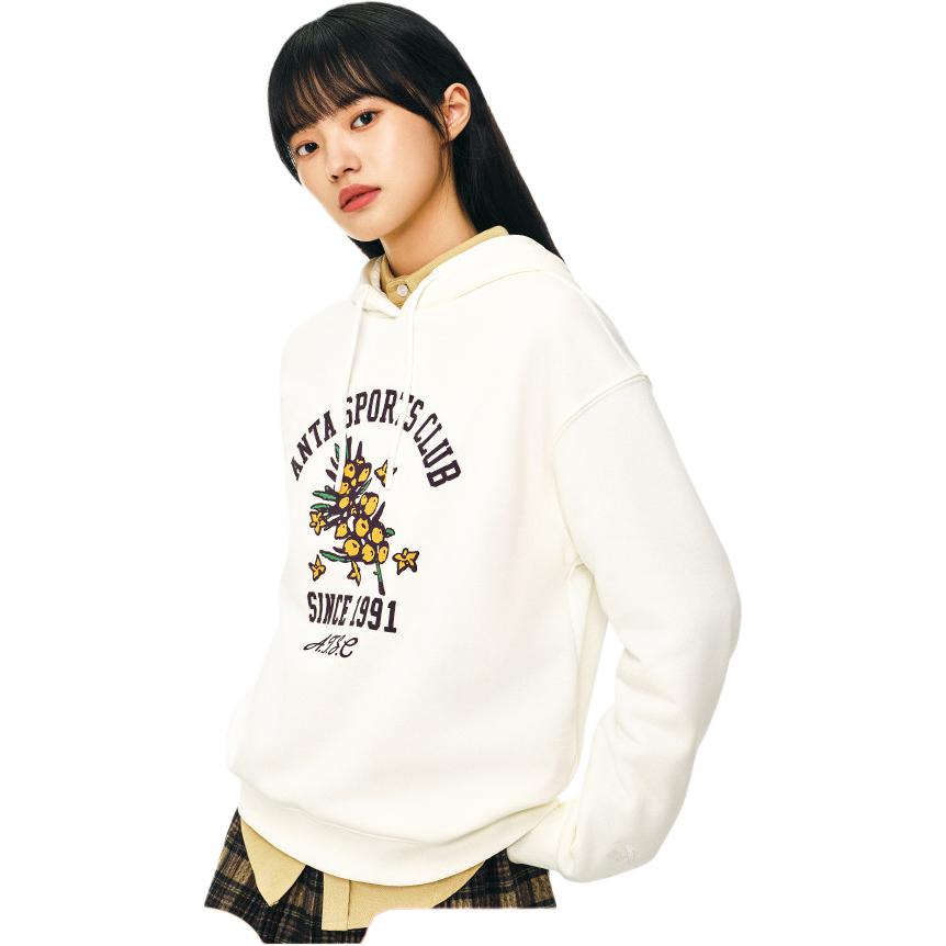 Anta Loose Fleece Sports Warm Sweatshirt Women tops Ivory-White 162448708N-1