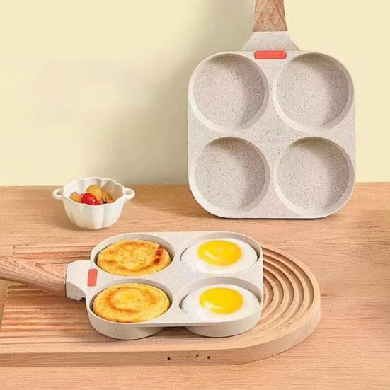 Pánev na smažení vajec s olejovým štětcem stěrkou Léčivý kámen Nepřilnavá pánev Design se 4 otvory Pánev na smažení vajec palačinek Rychlé zahřívání