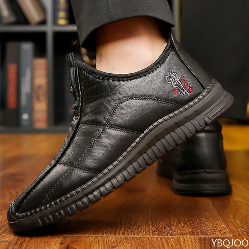 Große Größe Wintermode Plüsch Verdickt Warm Mittelalterliche und Ältere Baumwollstiefel Weiche Sohle Rutschfest Herren Baumwollstiefel