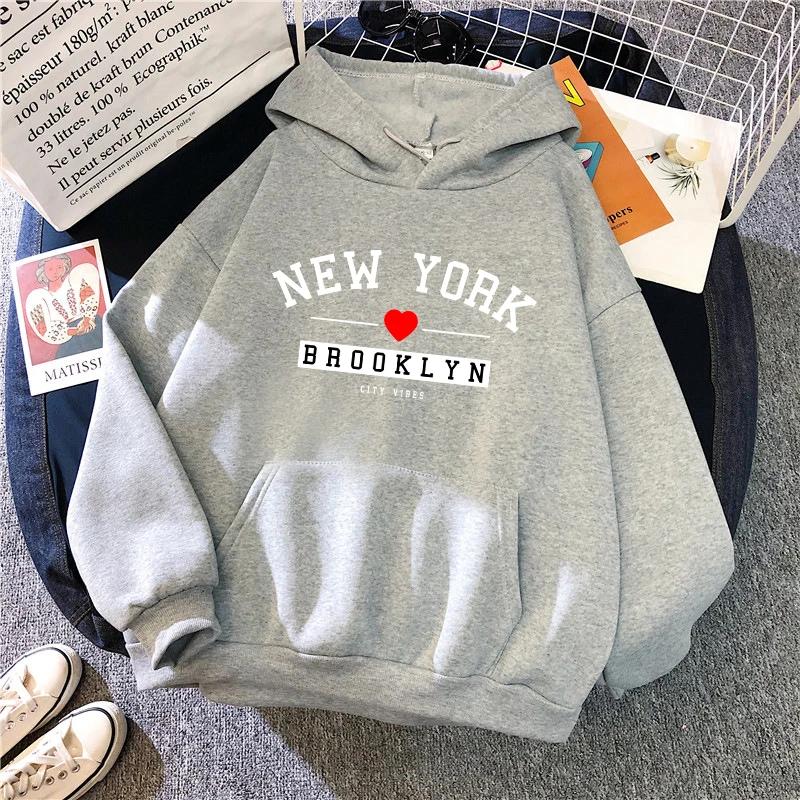 Brooklyn Print Hoodie for Woman High Quality Loose Hooded Sweatshirt Ladies All Season Home Outdoor Comfort Casual Warm Pullover