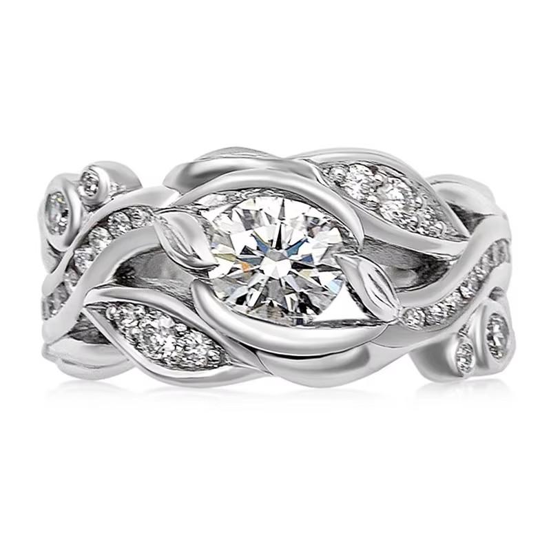 

Huitan Novel Floral Leaf Design Women Rings Luxury Inlaid Brilliant Cubic Zirconia Exquisite Female Accessories Party Zircon 7