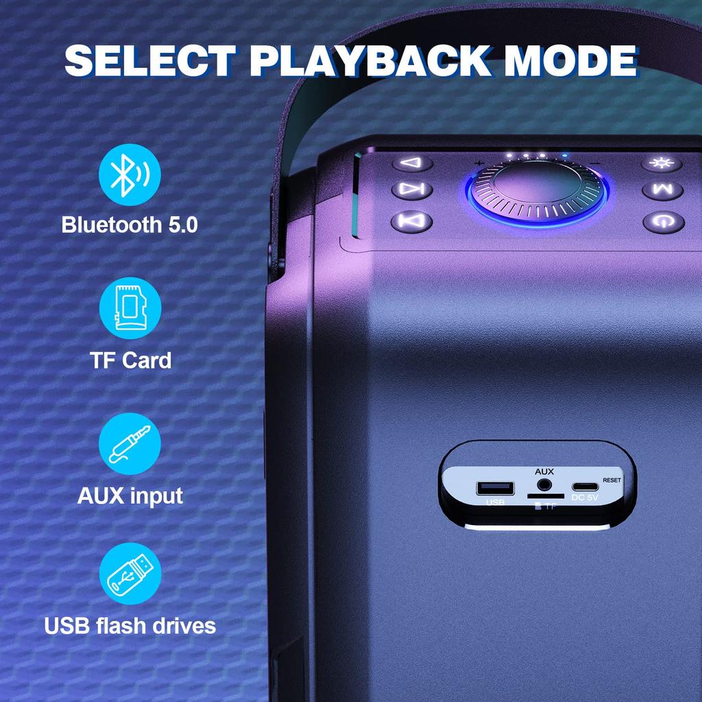 W-KING 80W Loud Bluetooth Speaker, Super Deep Bass, Huge 105dB Sound, Portable Party Speaker, Mixed Color LED Lights, 24H Playtime, Bluetooth 5.0,