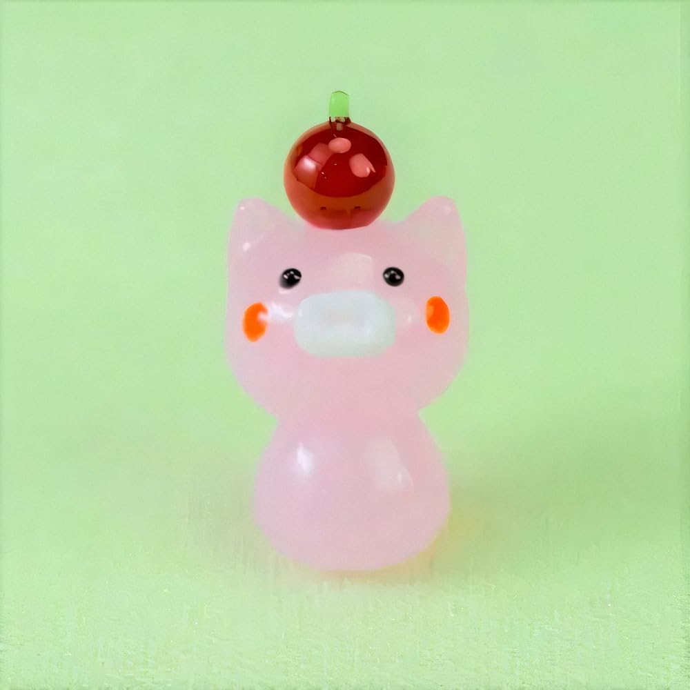 Four Cart Cute Handmade Glass Apple-top Pig, Pink