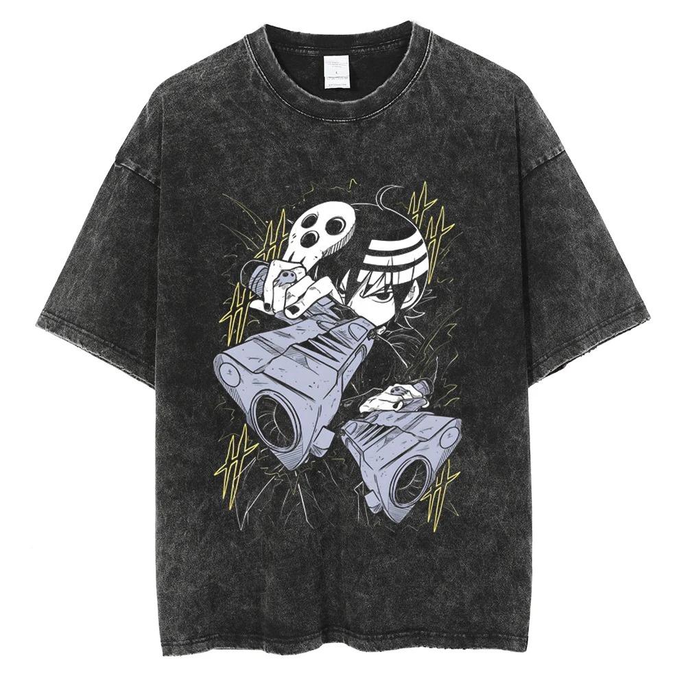 Hot Sale Classic Anime Soul Eater Graphic Print Tshirt Men Women Vintage Washed Cotton Comfortable Oversize Top Summer New Tees
