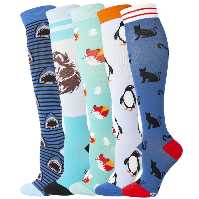 5/6 Pairs Compression Socks Varicose Veins Stockings New Pattern Calf Pressure 15-20Mmhg Men Women Work Sports Yoga Calf