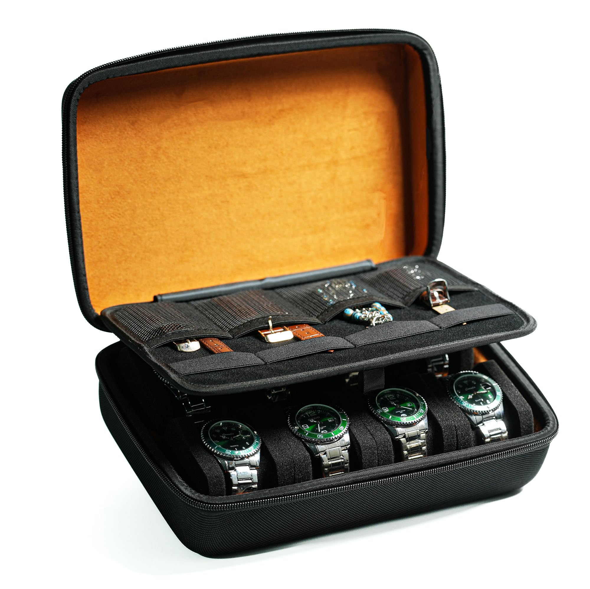 

AUKURA Hard Watch Travel Case, 8 Slots - Watch Storage Organizer Box with Soft Lining and Inserts for Watch Bands and Accessories