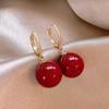 Elegant Red Pearl Earrings for Women - 2024 New Year Style, Autumn Winter Fashion, High-End Stud Jewelry