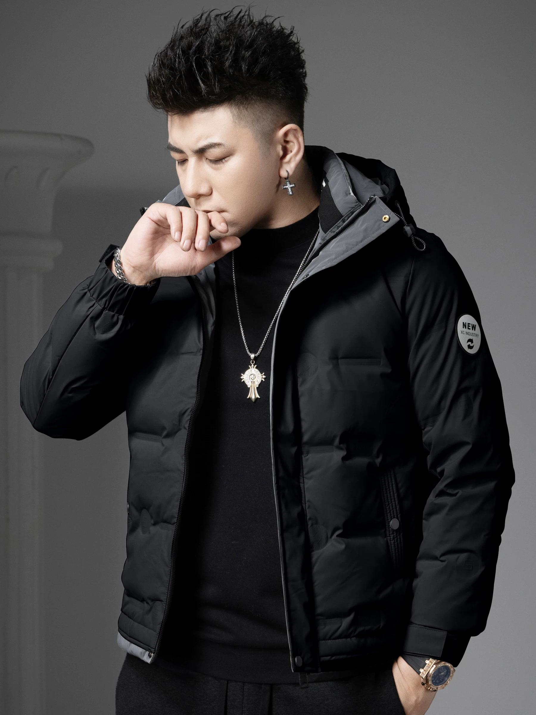 

European-Style Hooded down Jacket for Men, Winter 2025 New Trendy Brand, Heat-Sealed Warm and Cold-Proof Short Duck down Coat XL зелёный