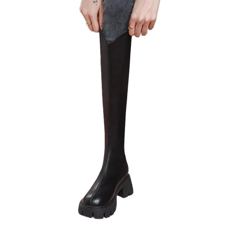 But Knee-thin Long Boots Thick-soled 2025 New Single Boots Flat-bottomed Tall Women's Spring and Autumn Long Boots Retro British Style