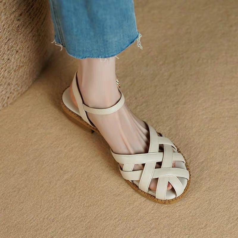 

Женские сандалии на ремешке с пряжкой, модные однотонные повседневные сандалии, женские сандалии нового стиля с открытым носком на плоской подошве, летняя пляжная обувь 40 бежевый