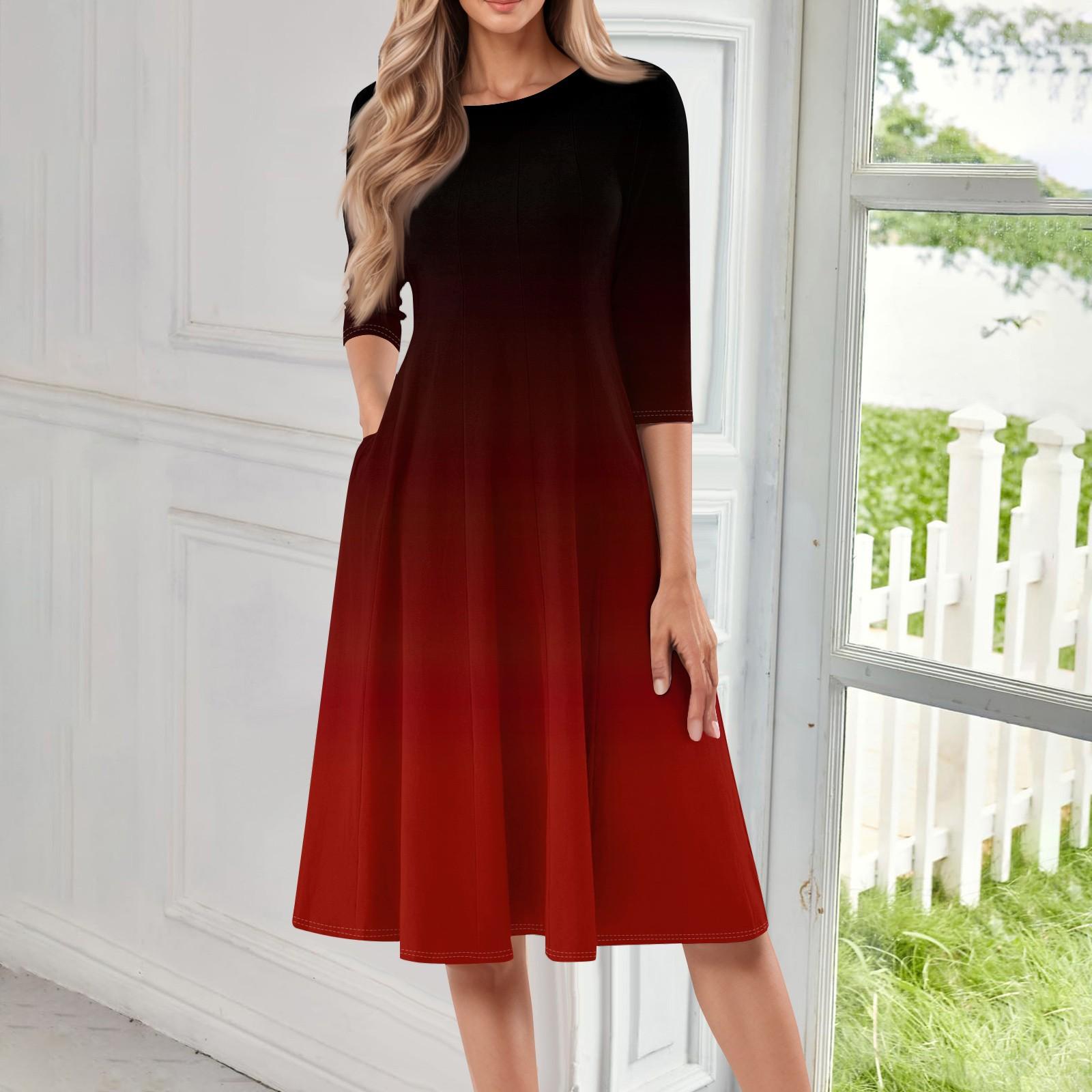 

Женское повседневное модное платье миди с круглым вырезом и рукавом три четверти XXL красный