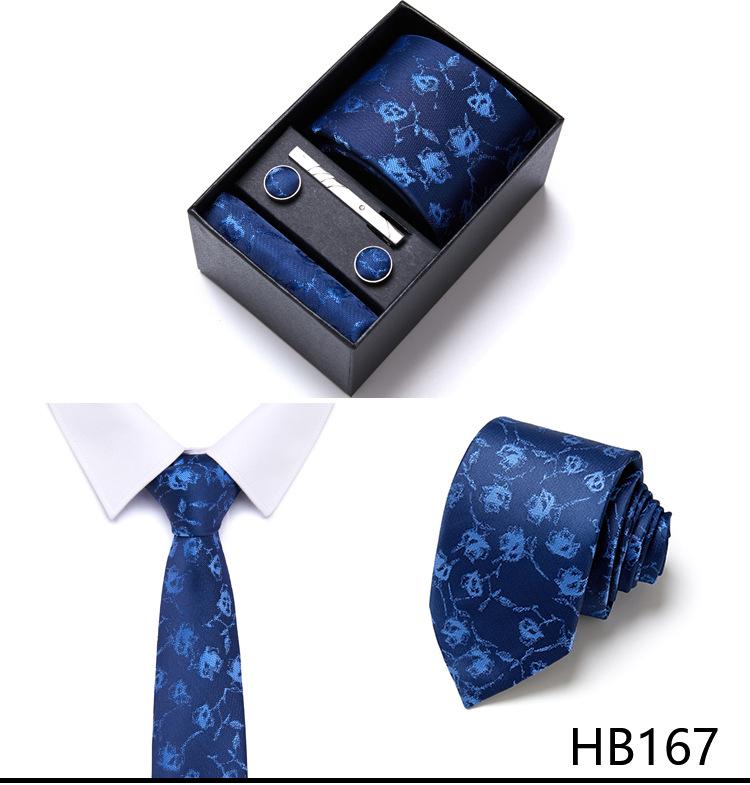 Men's Six-Piece Solid Color Polyester Silk Jacquard Tie Set with Custom Logo