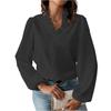 Women's Ruffle Edge Color V-Neck Fashionable Casual Long Sleeved T-Shirt Shirt Top