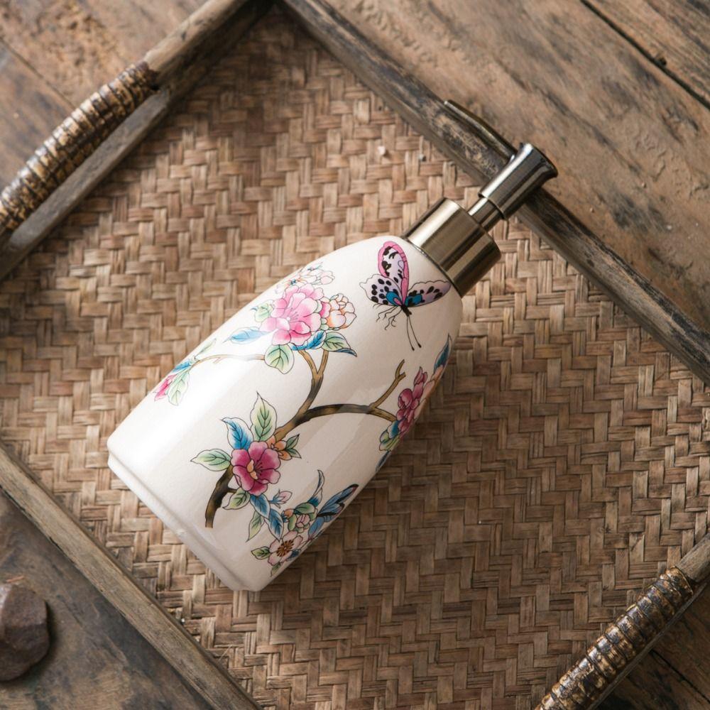 Sticlă Presă Șampon Golă Model Flori Vintage Dozator Săpun Lichid Bucătărie