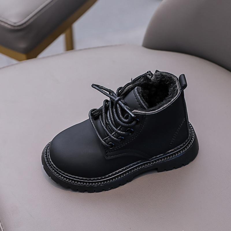 Spring/Autumn New Arrivals Kids' Shoes, Children's Boots & Martin Boots, Boys' Leather Versatile Short Boots, Black Lace-Up.