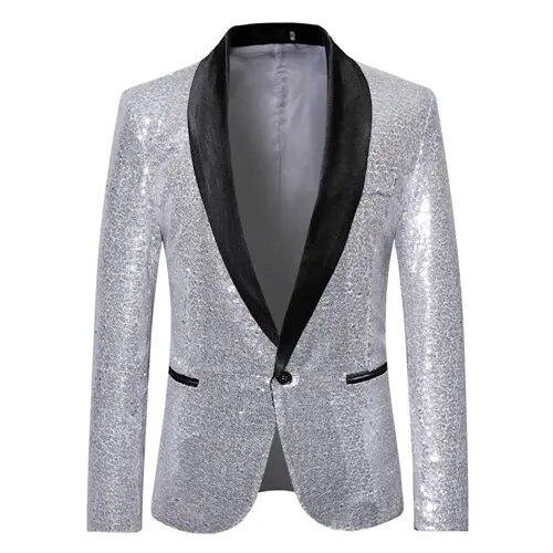 Men Nightclub Prom Suit Coats Mens Costume Stage Clothes Shiny Gold Sequin Glitter Embellished Blazer Jacket