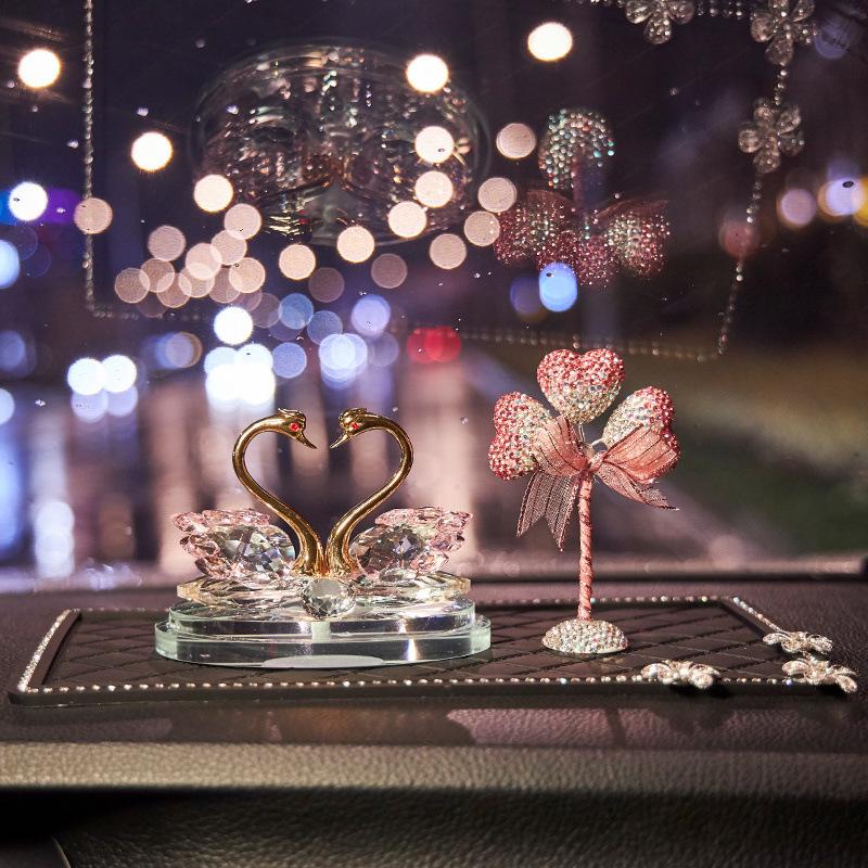 Crystal Swan Car Air Freshener - Deluxe Interior Ornament Set for Women