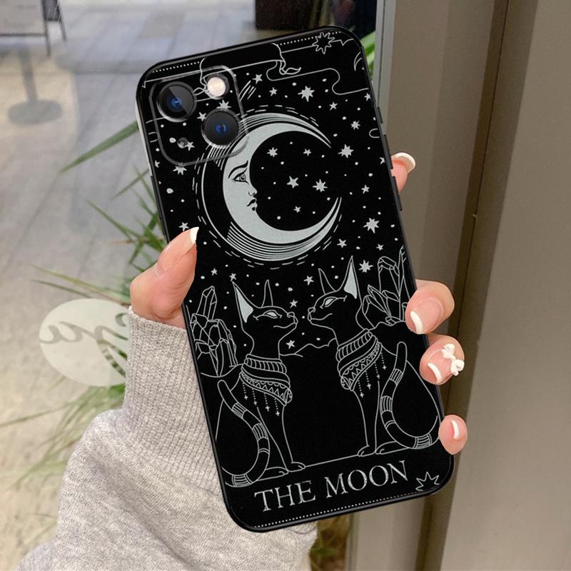 Moon Tarot Witch Cat Phone Case For iPhone 16 15 14 Pro Max 11 12 13 Pro Max Mini XR 16 15 Plus 16e Back Cover