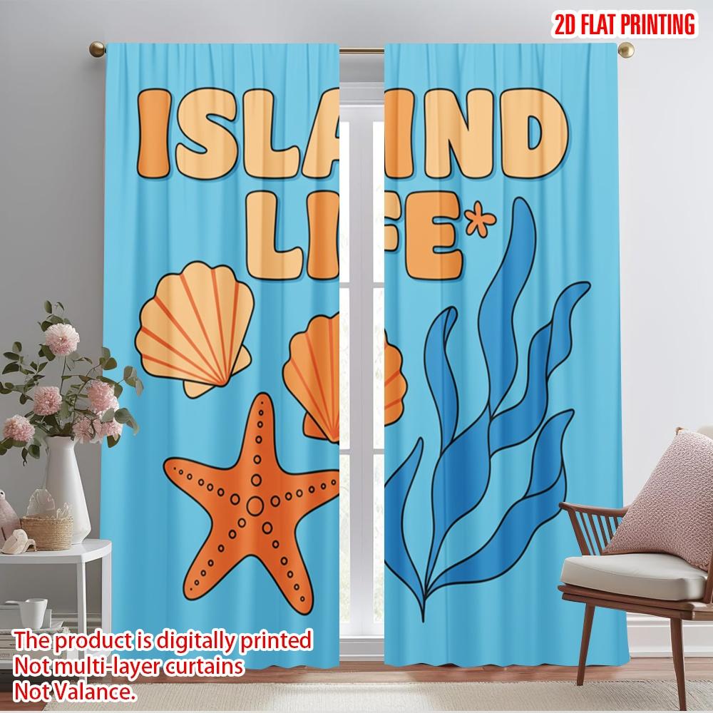 

2pcs 2D flat printing Window Curtains Island Life Seashell Starfish 100% Polyester Without Electricity Holiday Decorations 52.50×116.00 CM 2pcs