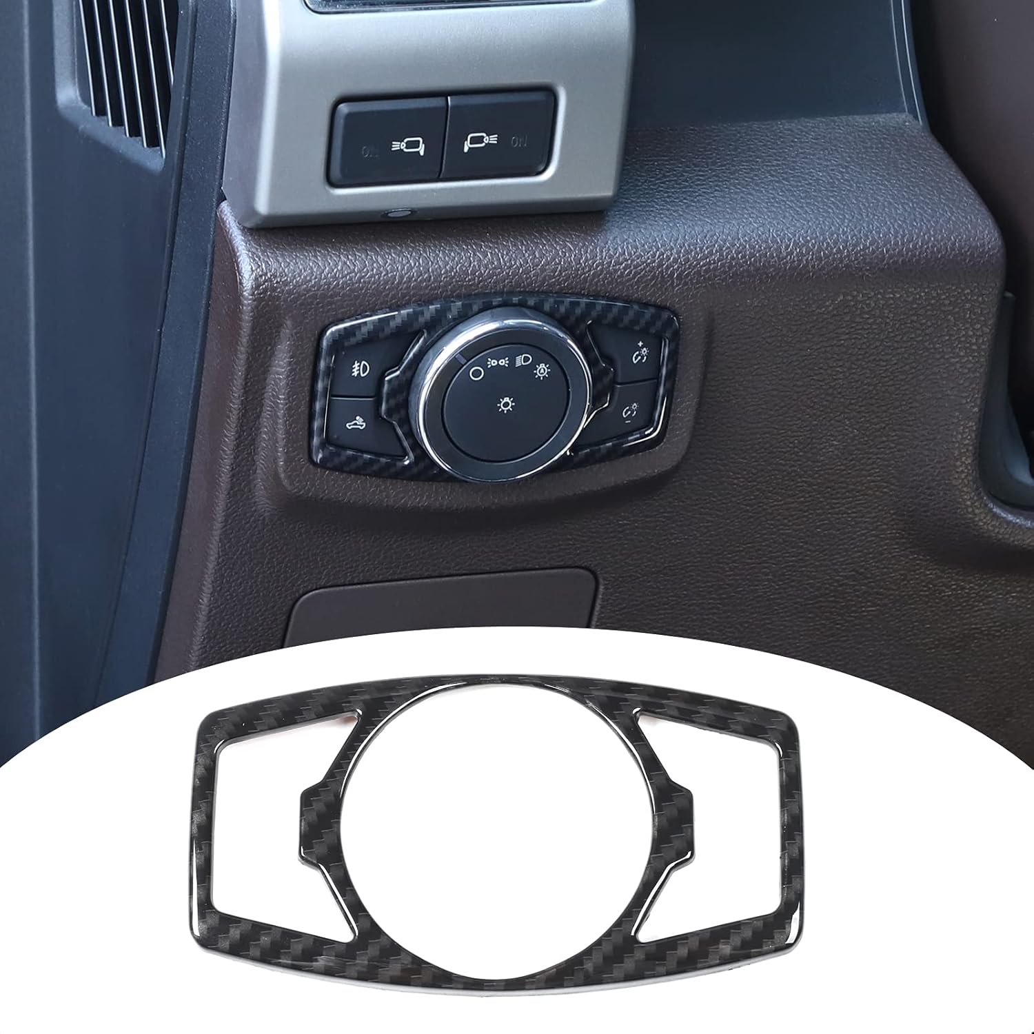 RT-TCZ Headlight Switch Button Cover Trim for Ford F150 & Mustang 2015-2022(Carbon Fiber Grain) Carbon Fiber Grain