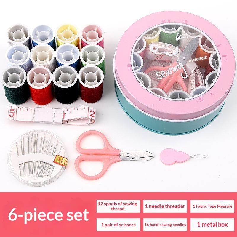 Home General Merchandise Wrought Iron Nordic Style Sewing Box, Round Needle and Thread Set, Sewing Tool Sewing Kit