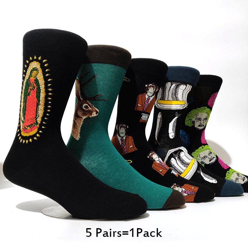 5 Pairs/Pack Men Funny Socks Casual Hip Hop Creative Cartoon Novelty Calcetines Hombre Street