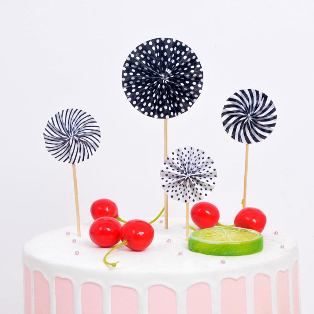4 ks papírových vějířů, dekorace na narozeninovou oslavu, zlatá sada dortových ozdob, barevné kulaté ozdoby na dorty
