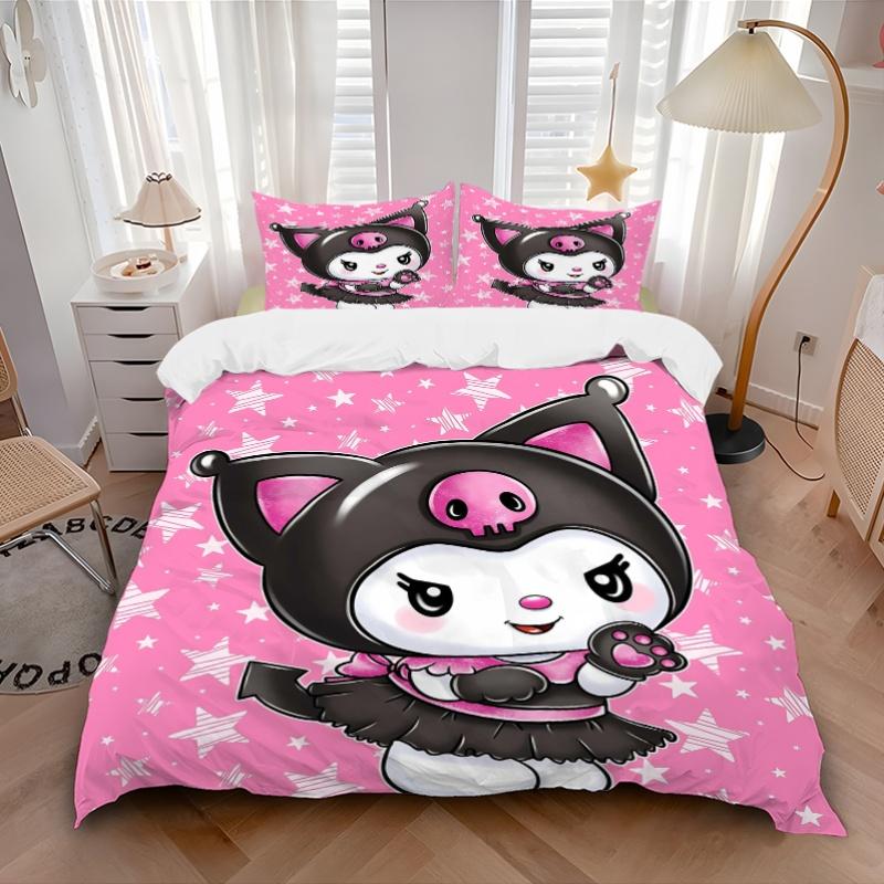 3pcs Pink Kuromi Printed Bedding Set, Soft and Comfortable Quilt Cover for Bedroom, Guest Room (1 Duvet Cover + 2 Pillowcases, Pillow Core N