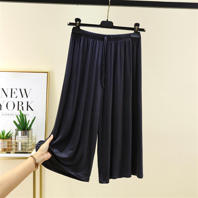 Women's Summer Modal Wide-Leg Lounge Pants - Solid, Versatile, Loose Fit, Seven-Point Style