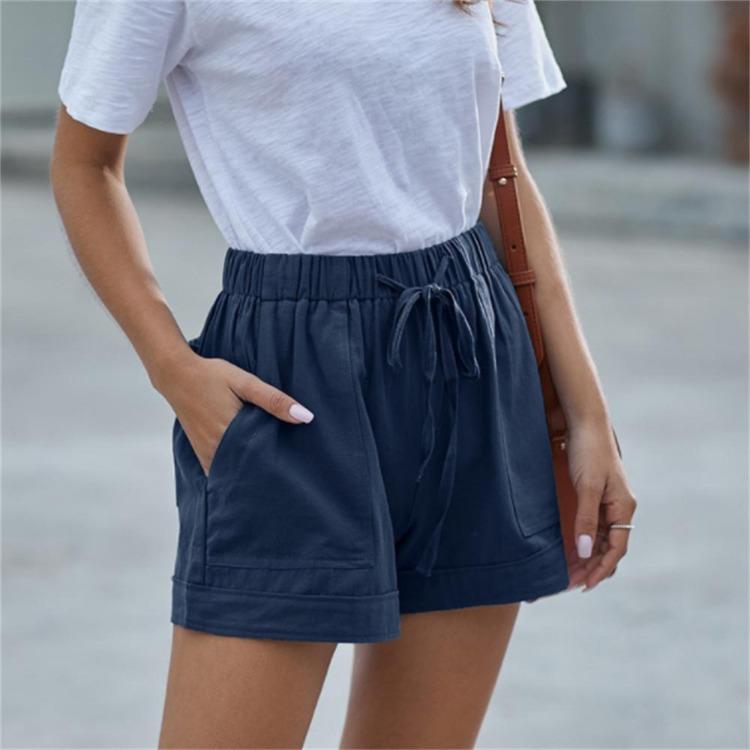 Plus Size Women's Casual Loose Shorts Pants with Elastic Waist Drawstring and Pockets