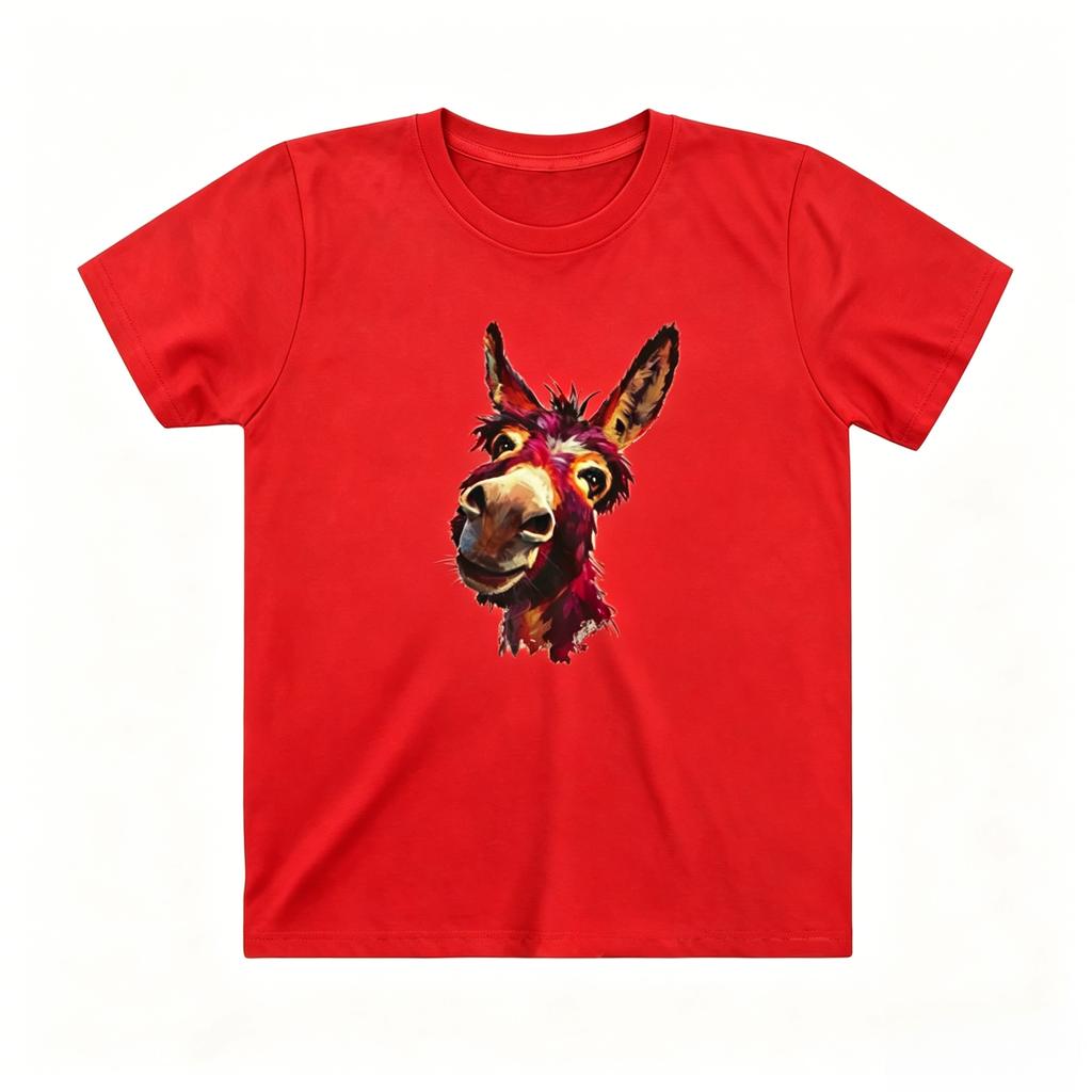 Cute Donkey Graphic Tee for Kids Funny Print Casual Daily Wear Beach Vacation Party Outfit Soft Cotton Machine Washable