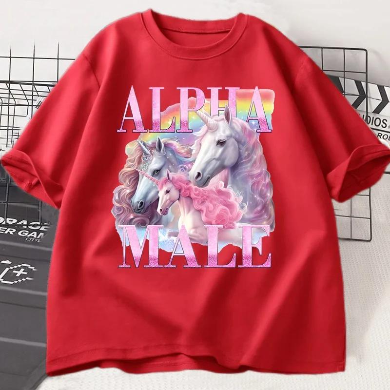 Alpha Unicorn Funny Tshirt Ironic Vintage Weird Meme T Shirt Woman Short Sleeve Graphic T Shirts Casual Summer Clothes