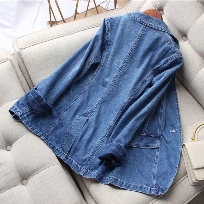 Vintage oblek Ženy Džíny Bunda Ležérní Topy Volný Krátký Denim Blazer Svrchní oblečení Žena Kovboj Základní kabát Jaro Podzim Plus Vel.