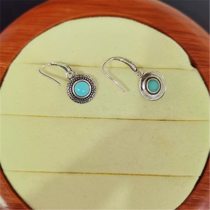 Europäische & Amerikanische S925 Silber Türkis Retro Böhmische Hängeohrringe mit Ohrhaken