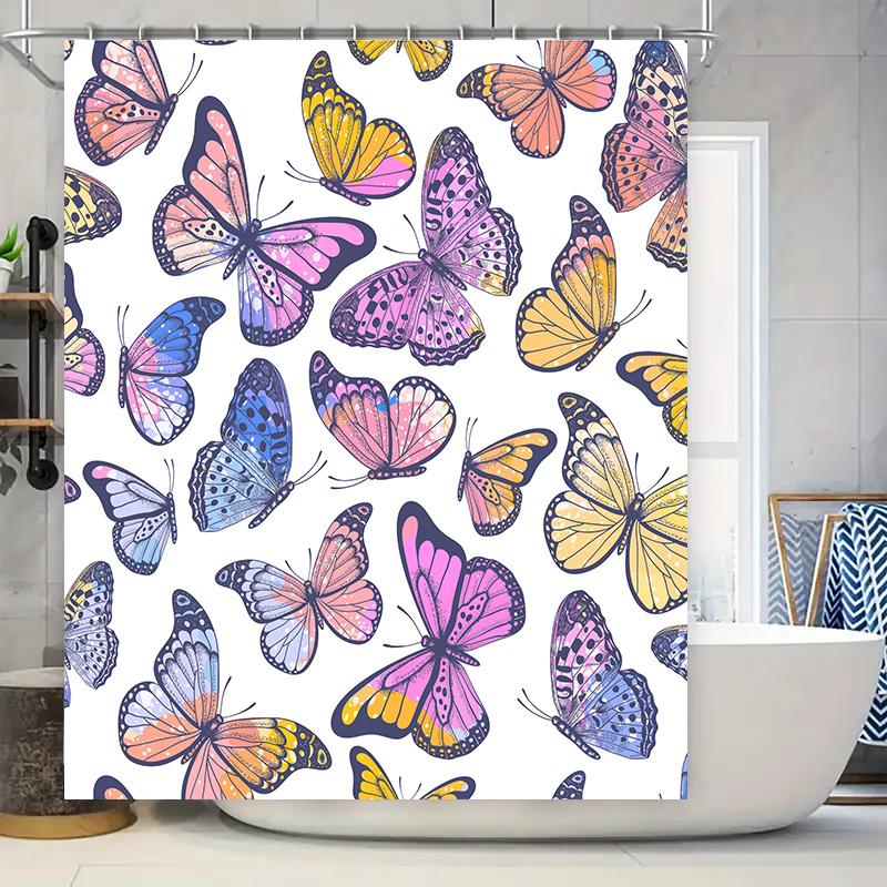

Beautiful Butterfly Pattern Shower Curtain Purple Pink Yellow Blue Flowers Decorative Bathroom Fabric Waterproof TPU Membrane Wa 90x180cm