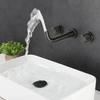 Bathroom Basin Faucet Brushed Gold/Black 2-Handle 3-Hole Wall Mounted Bathroom Sink Faucet Knurling Handle