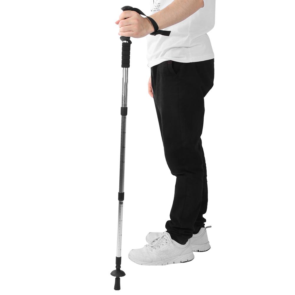 Bastoncino da Trekking da Viaggio all'Aperto a Quattro Sezioni con Manico Dritto Escursionismo Alpinismo Bastone da Passeggio(Argento )