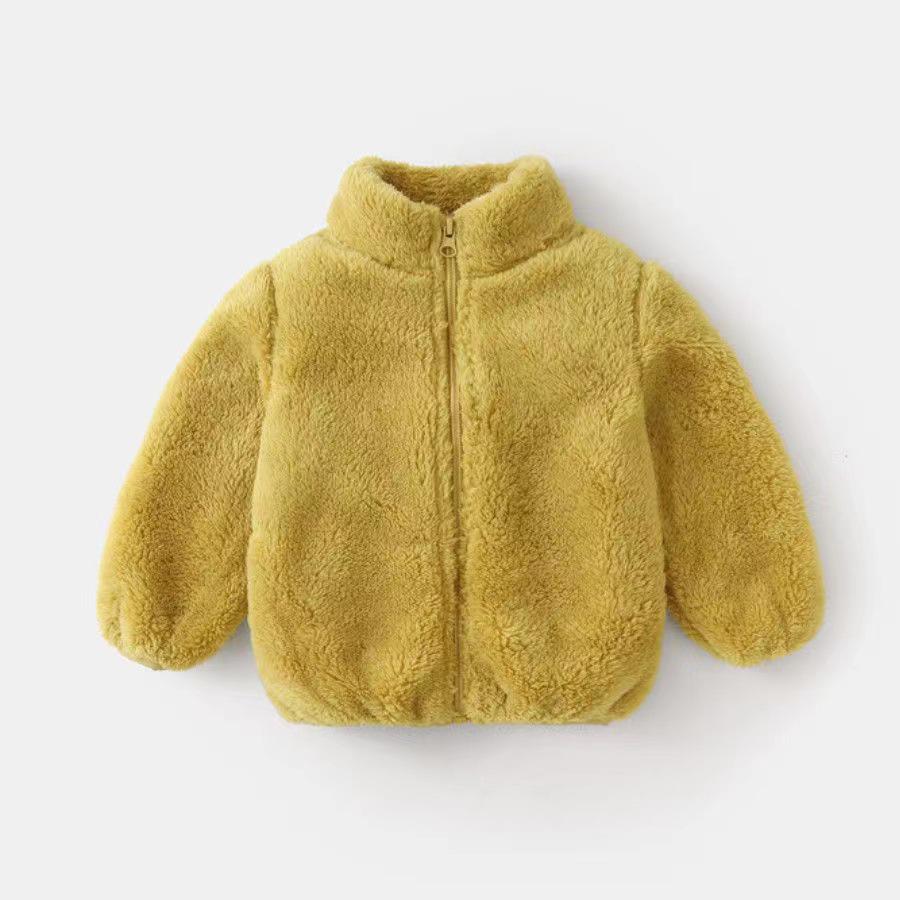 Unisex Kids' Velvet Jacket - Solid Color Long Sleeve for Spring & Autumn
