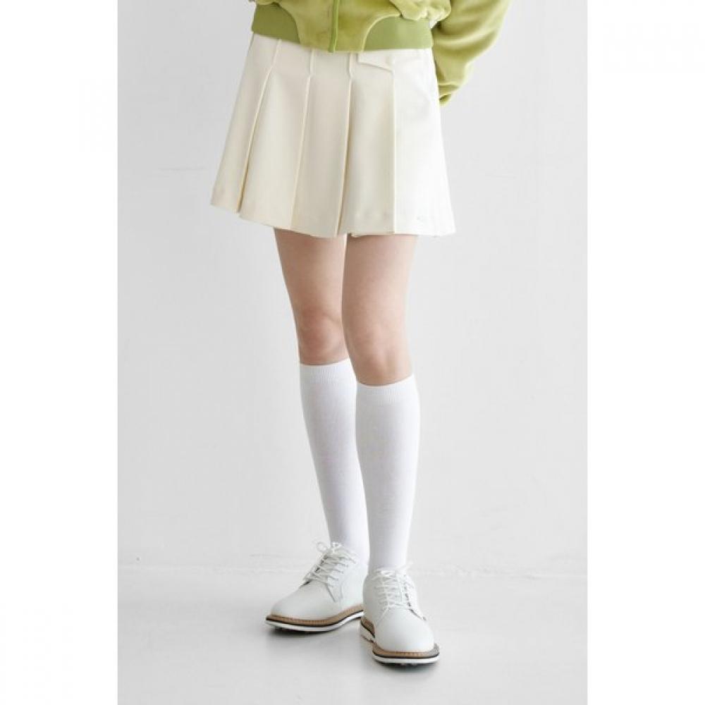 Goxo Metal Logo Flap Pleated Skirt Ivory S(26-27)