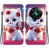 Handmade PU Leather Flip Case for Realme 12+ /Realme 12 Plus Anti-Slip Shockproof Cover with Wrist Strap & Heart/Rose Cat Designs