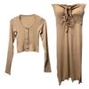 South Korea's Dongdaemun new temperament feminine red sexy neck Korean version suspender skirt women's cardigan two-piece set