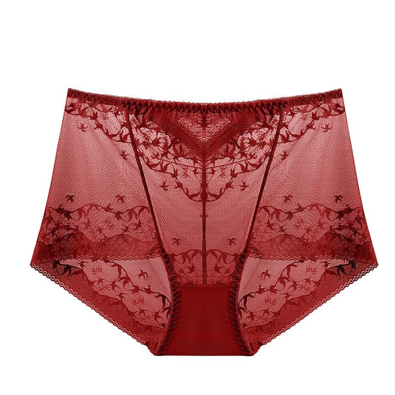 Big Size Lady Summer Thin Sexy Hollow Lace High Waist Abdominal Lift Hip Breathable No Mark Briefs