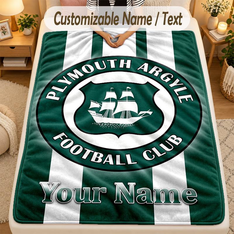 Flanelová dekaPlymouth Argyle FC Vlastní jméno Text Personalizovaná Měkká Teplá Přehozová deka Domácí dekorace Dárek