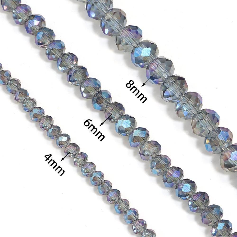 4/6/8mm Faceted Crystal Beads Transparent Blue Rondelle Glass Loose Beads for Jewelry Making DIY Bracelets Necklace Accessories