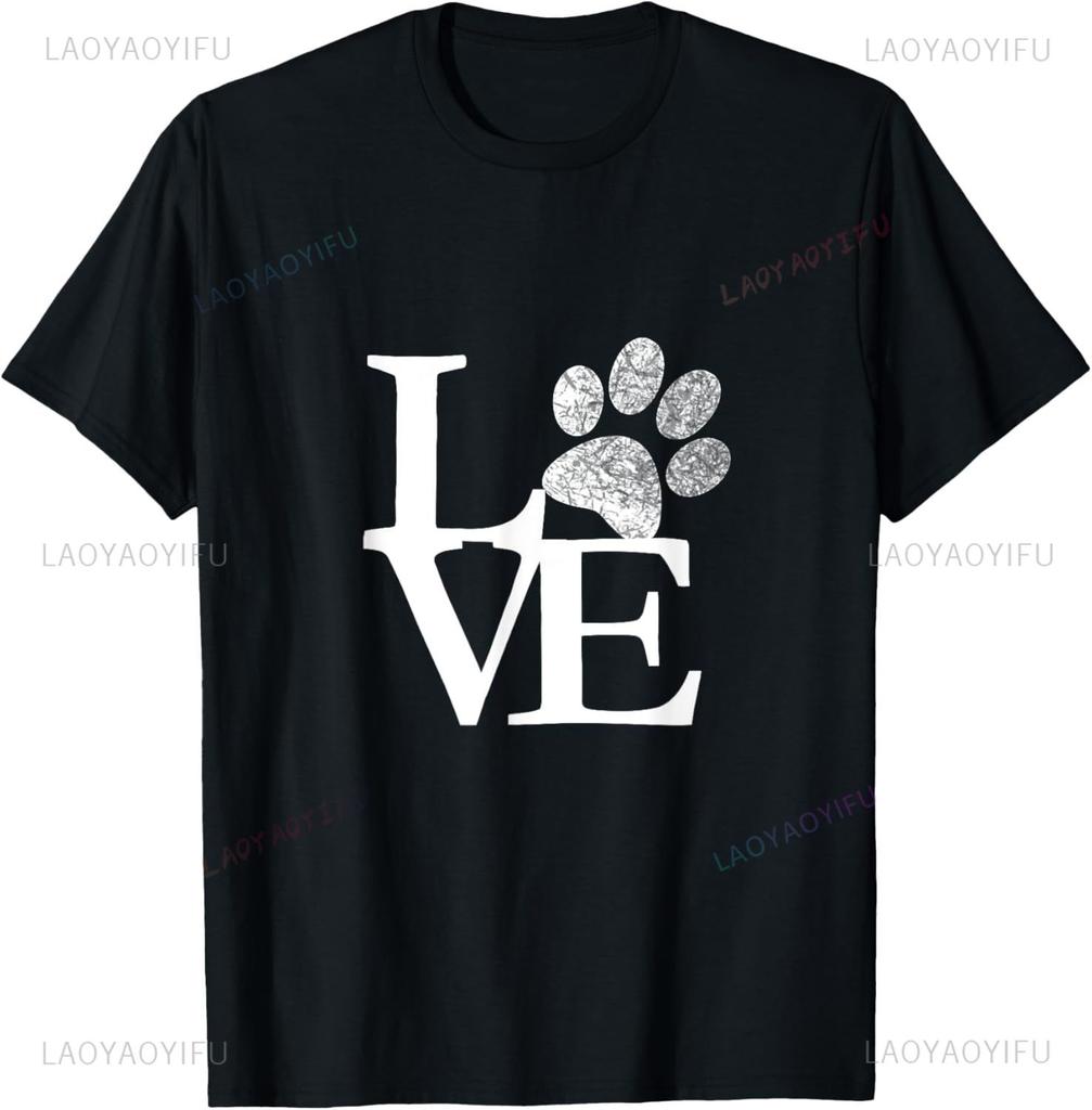 Dog Paw Print TShirt Fun Dog Pet Print Top  Cotton Men Clothing  Graphic T Shirts Camisetas Streetwear Vintage T Shirt