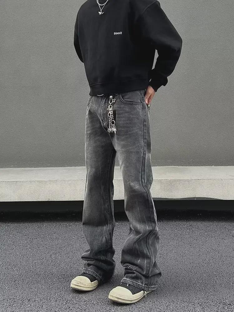 Lato 2024 Chłopięce Podarte Dżinsy: High Street, Luźny, Leniwy Styl Casualowe Proste Spodnie