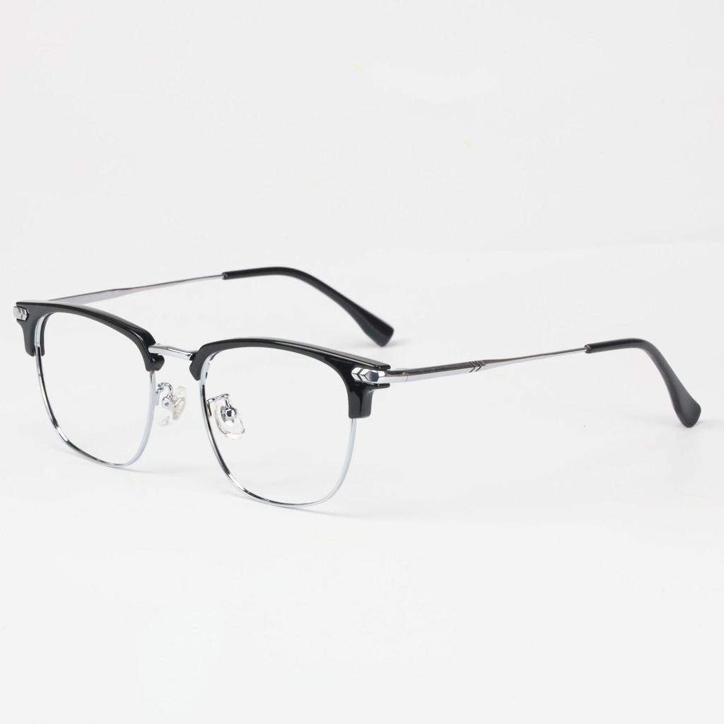 Men's Ultralight Browline Titanium Eyeglass Frame with Anti-Blue Light Lenses, Prescription-Ready